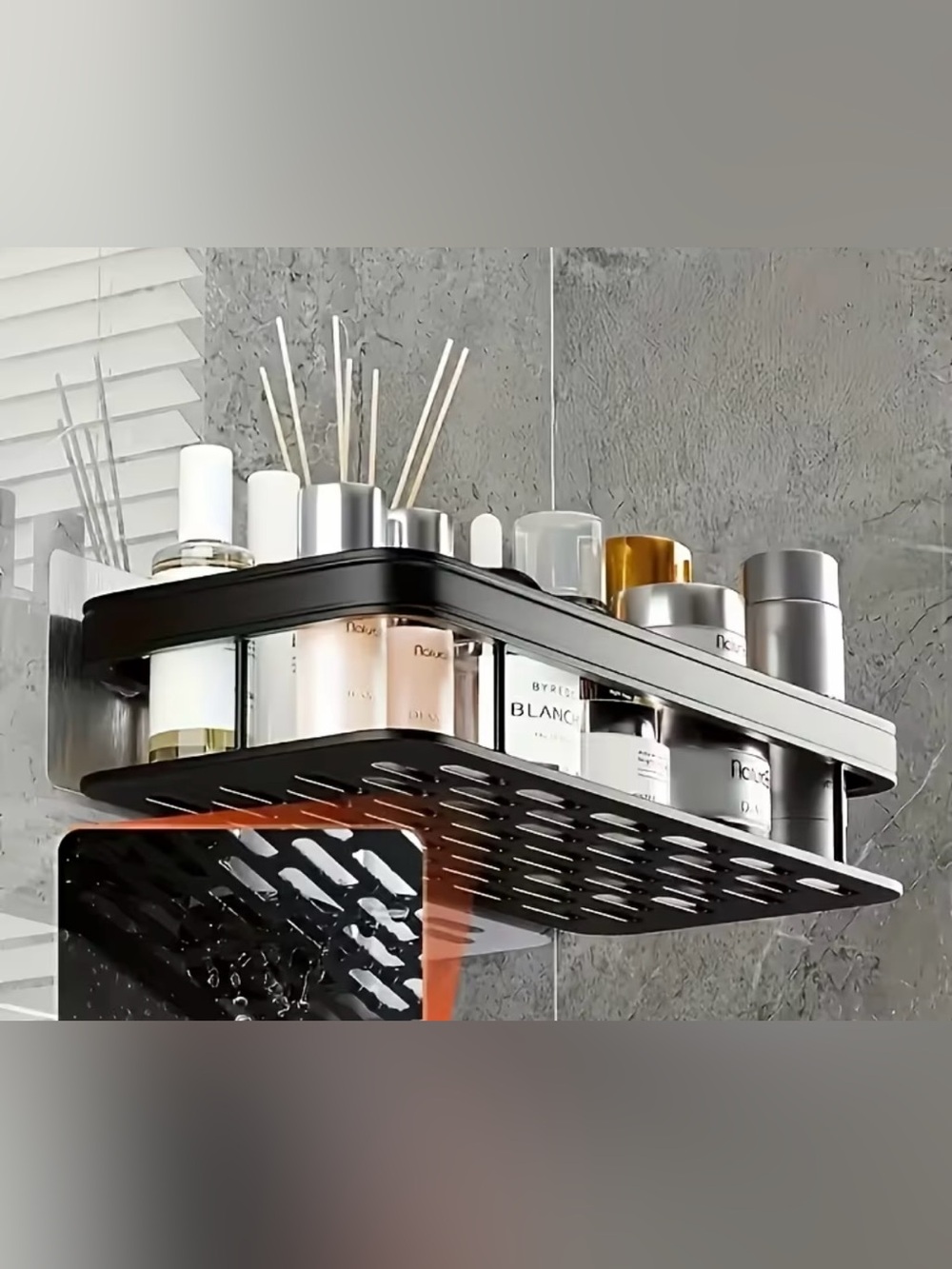 Modern Black Corner Shower Storage Shelf - Wall-Mounted Organizer